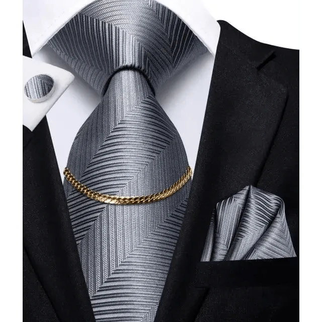 Men's Silk Necktie Set with Pocket Square & Cufflinks