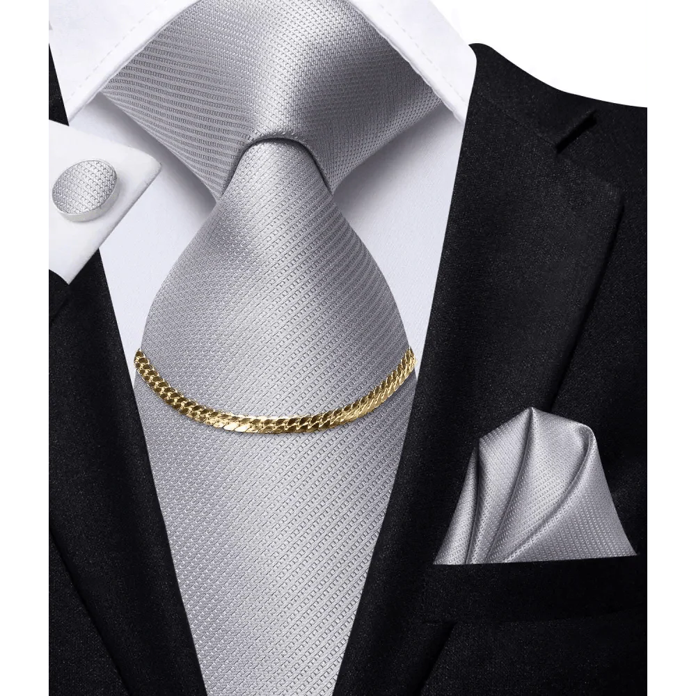 Men's Silk Necktie Set with Pocket Square & Cufflinks