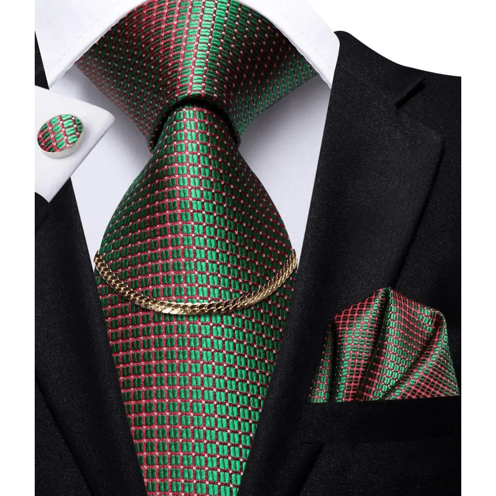 Men's Silk Necktie Set with Pocket Square & Cufflinks