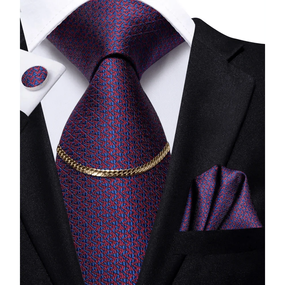 Men's Silk Necktie Set with Pocket Square & Cufflinks