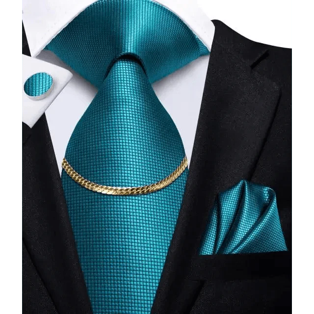 Men's Silk Necktie Set with Pocket Square & Cufflinks