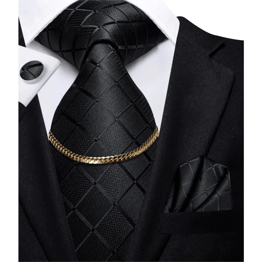 Men's Silk Necktie Set with Pocket Square & Cufflinks