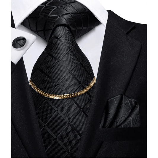 Men's Silk Necktie Set with Pocket Square & Cufflinks