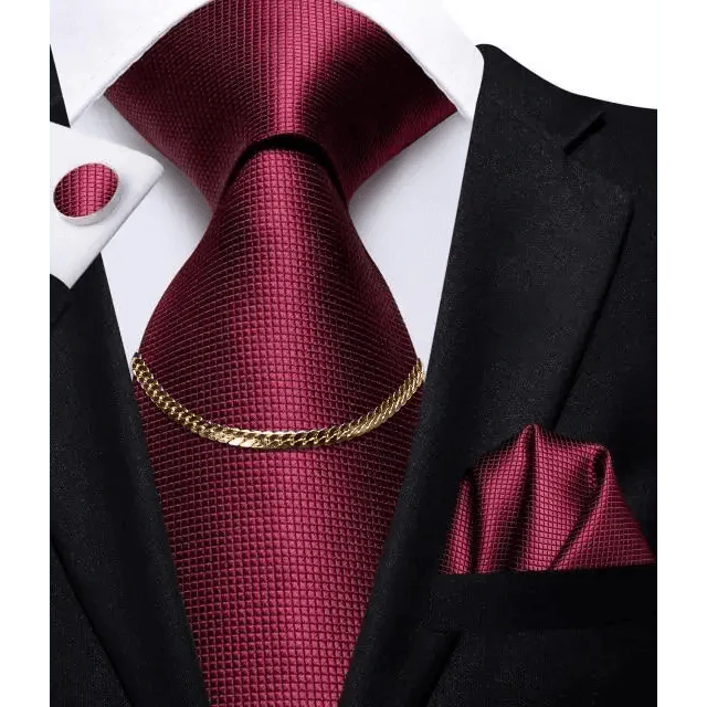 Men's Silk Necktie Set with Pocket Square & Cufflinks