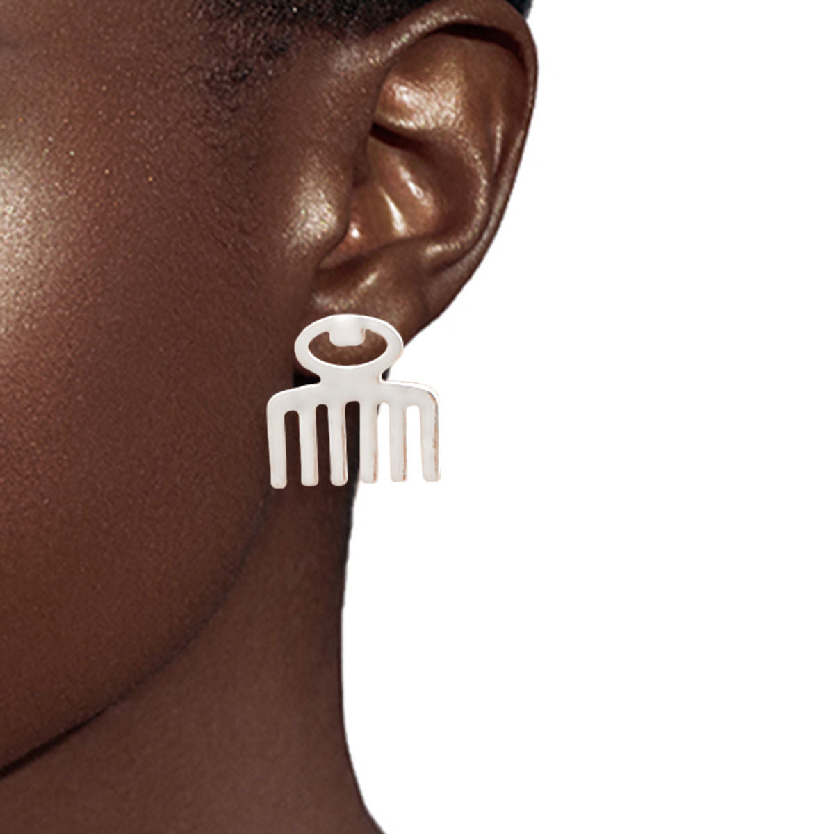 Afro Stud Earrings 3 Pcs Silver Black Girl Stylish Jewelry