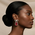 Bow Dangle Earrings Red Crystal Sparkle Date Night Statement Jewelry