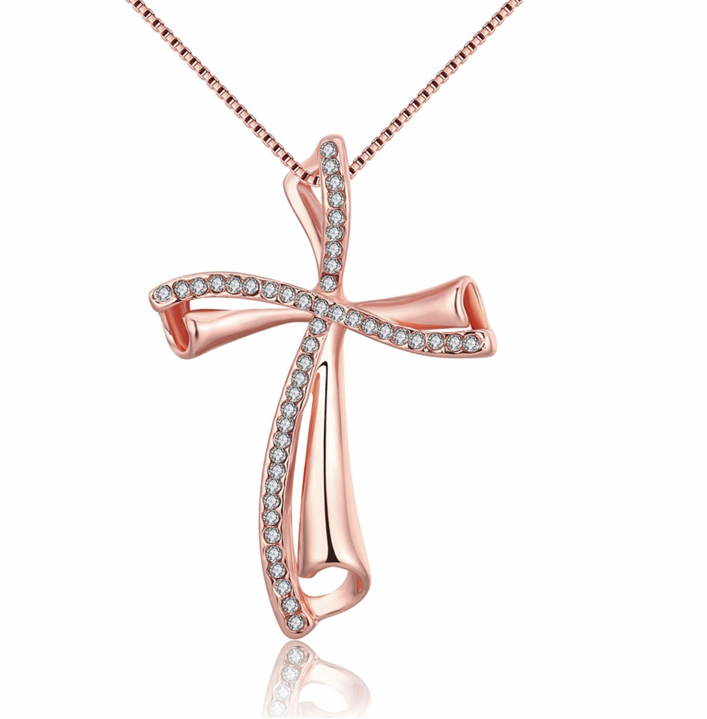 Infinity Swirl Cross Necklace Inset Rhinestones