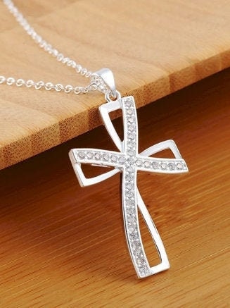 Infinity Swirl Cross Necklace Inset Rhinestones