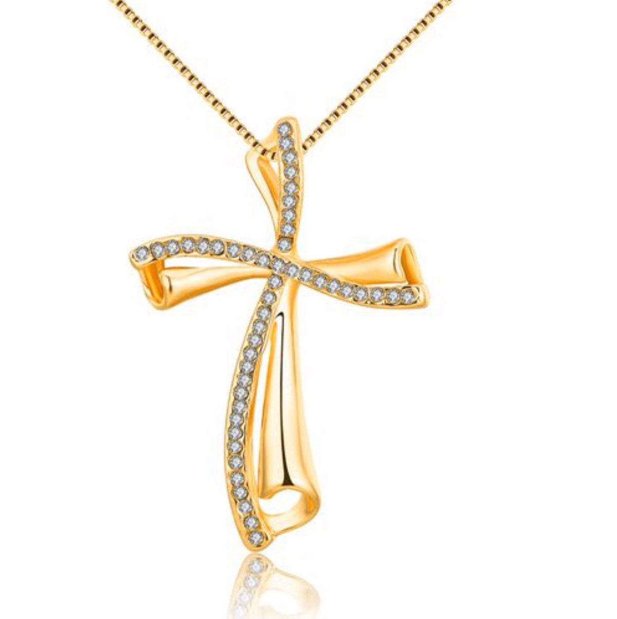 Infinity Swirl Cross Necklace Inset Rhinestones