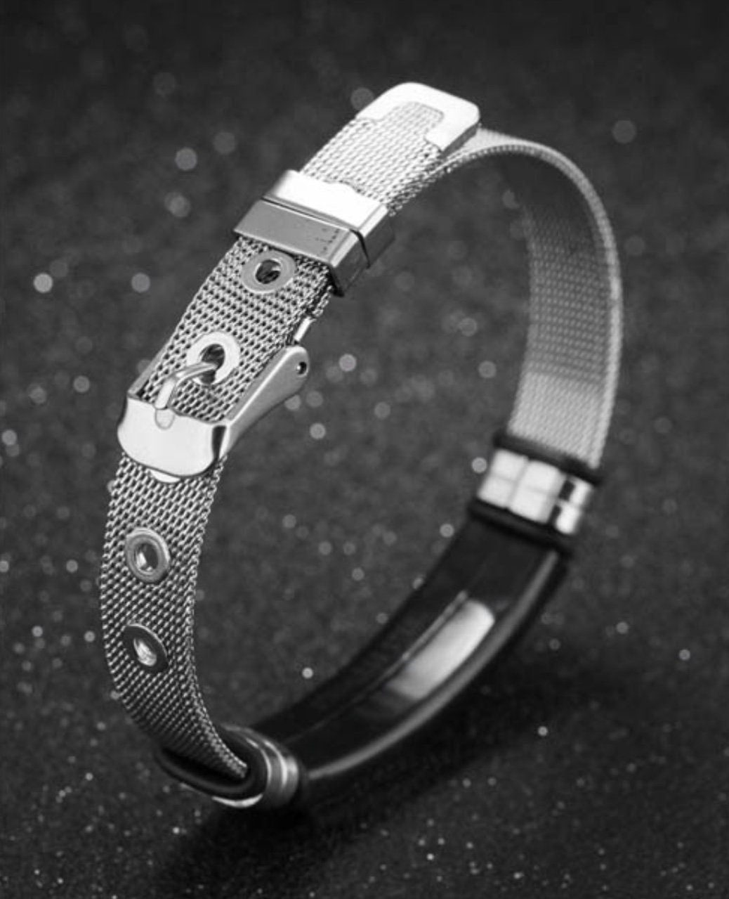 Silver mesh cross bracelet
