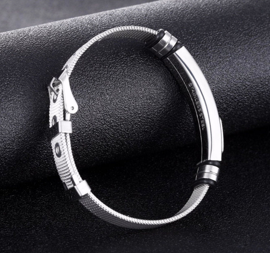 Silver mesh cross bracelet