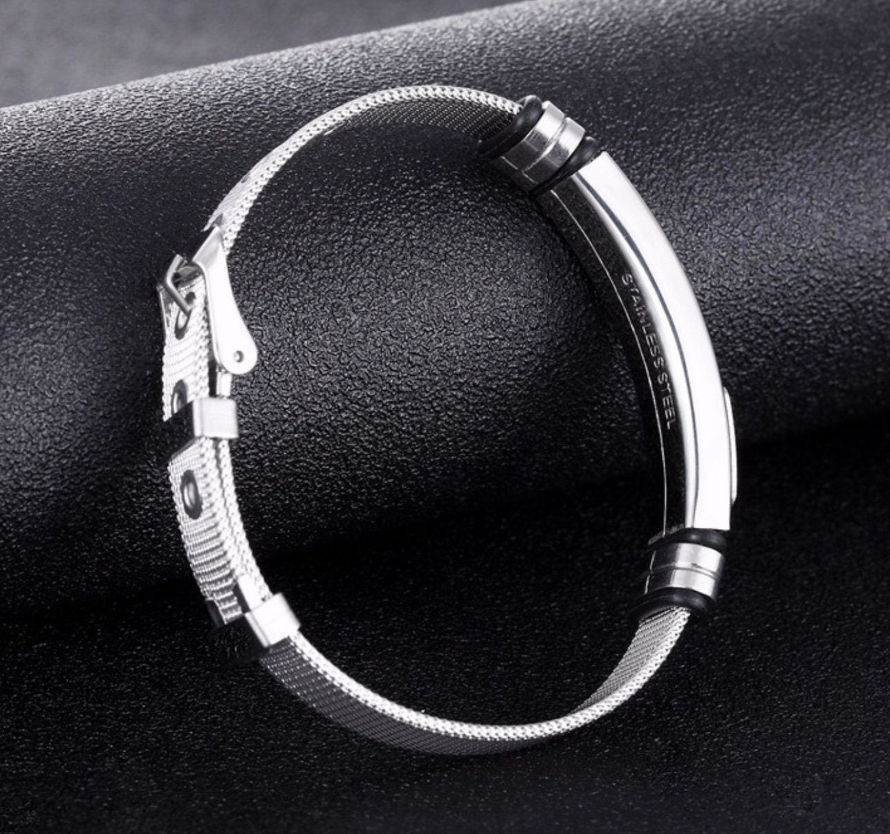 Silver mesh cross bracelet