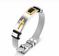 Silver mesh cross bracelet