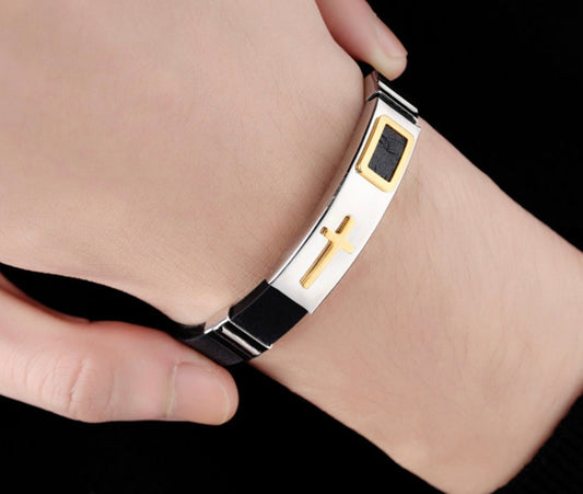 Silver mesh cross bracelet