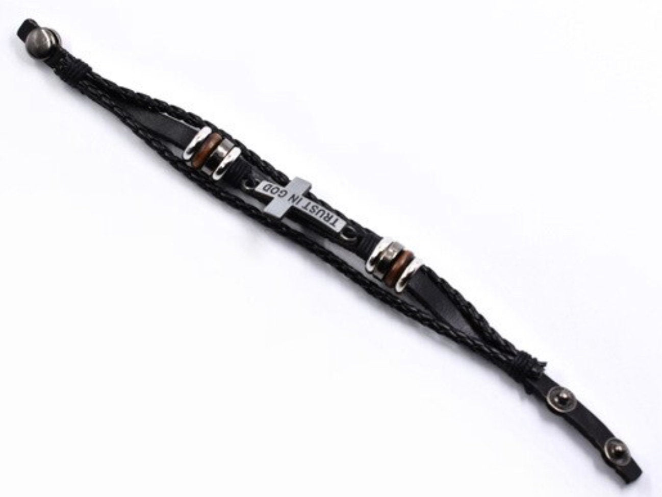 Trust In God Bracelet Leather 3 Wrap Cross Bangle