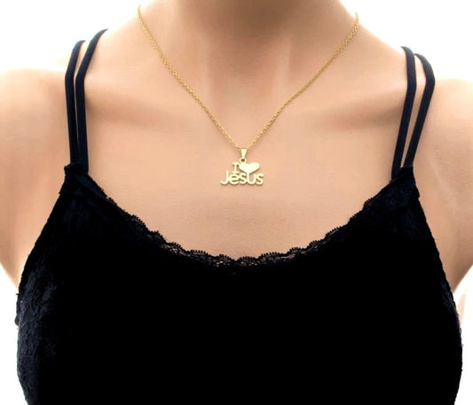 High Luster I Love Jesus Monogram Gold Choker Necklace