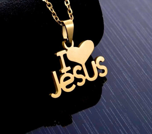 High Luster I Love Jesus Monogram Gold Choker Necklace