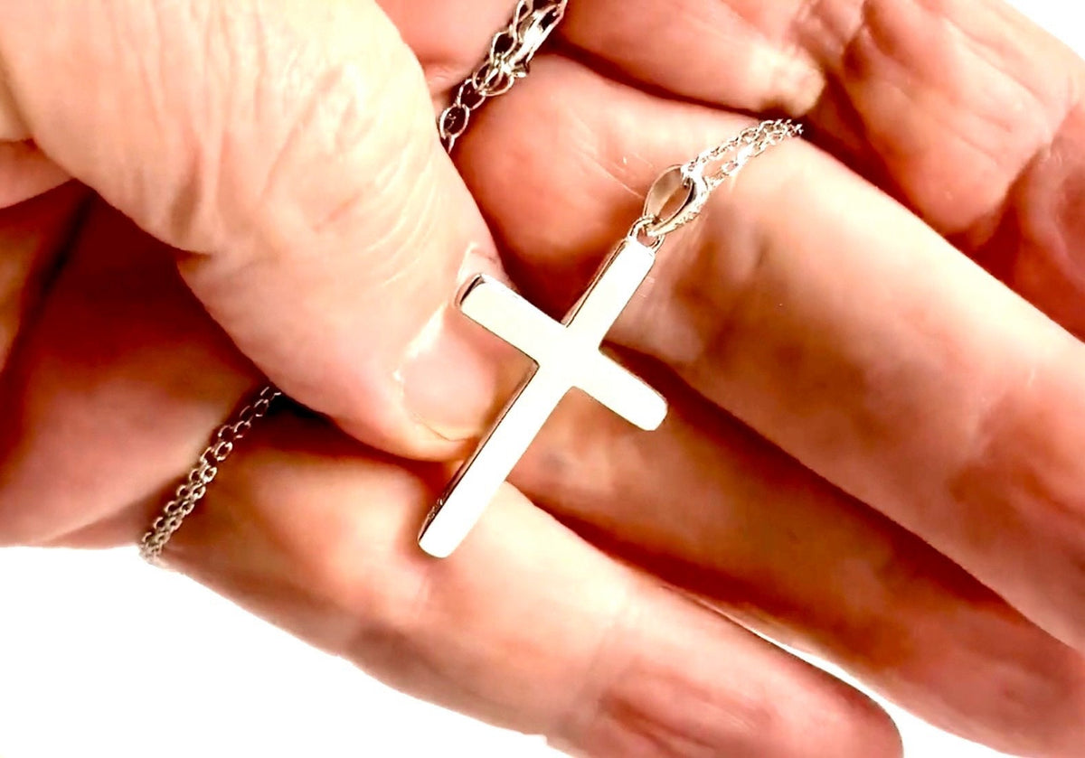 Solid hammered sterling silver cross necklace