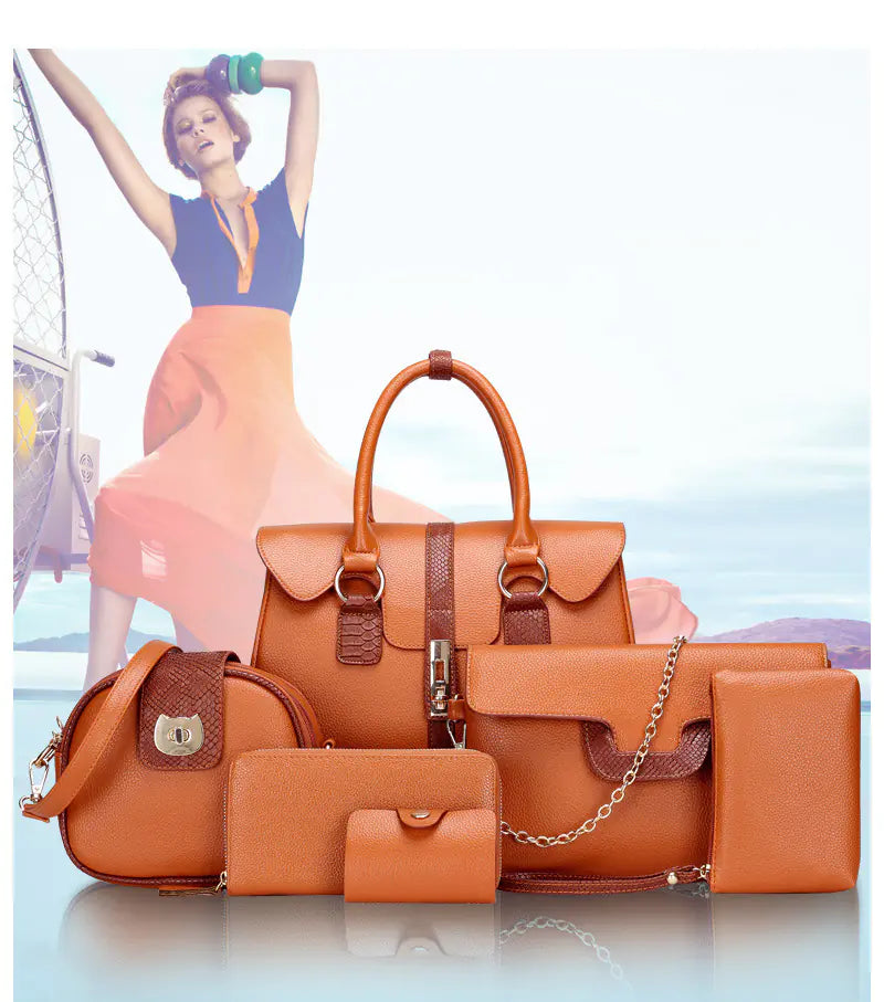 6 Piece Snake Print PU Leather Set