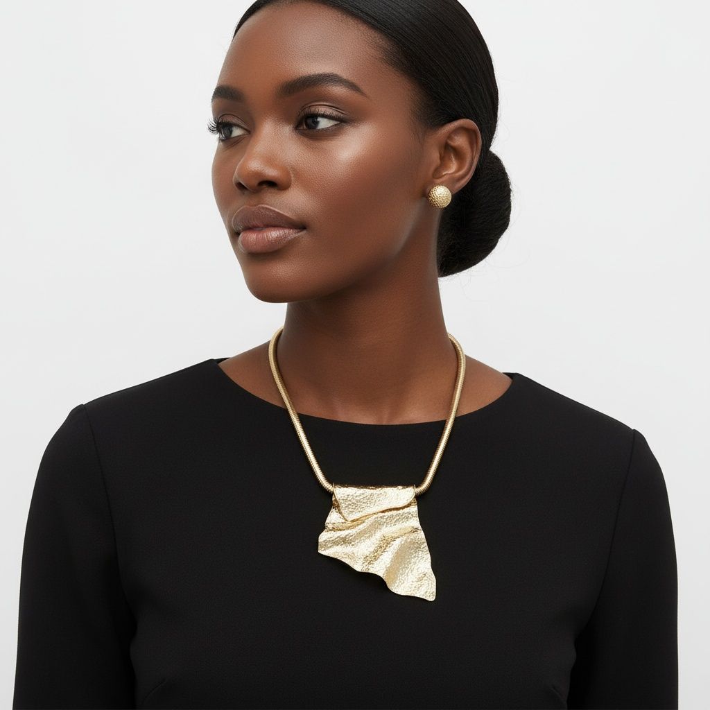 Modern Gold Folded Metal Power Pendant Necklace Stylish Statement Jewelry