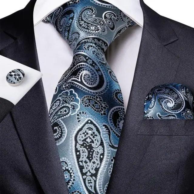 Blue Silk Necktie & Pocket Square Set