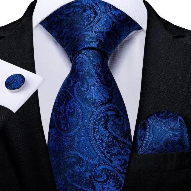 Blue Silk Necktie & Pocket Square Set
