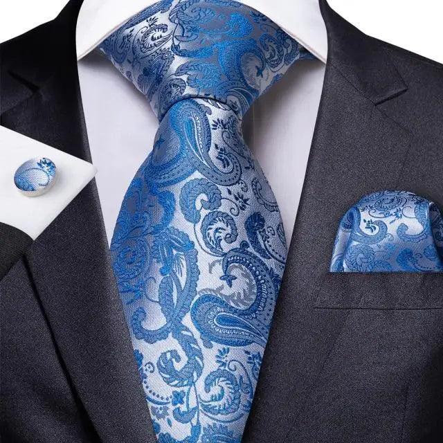 Blue Silk Necktie & Pocket Square Set