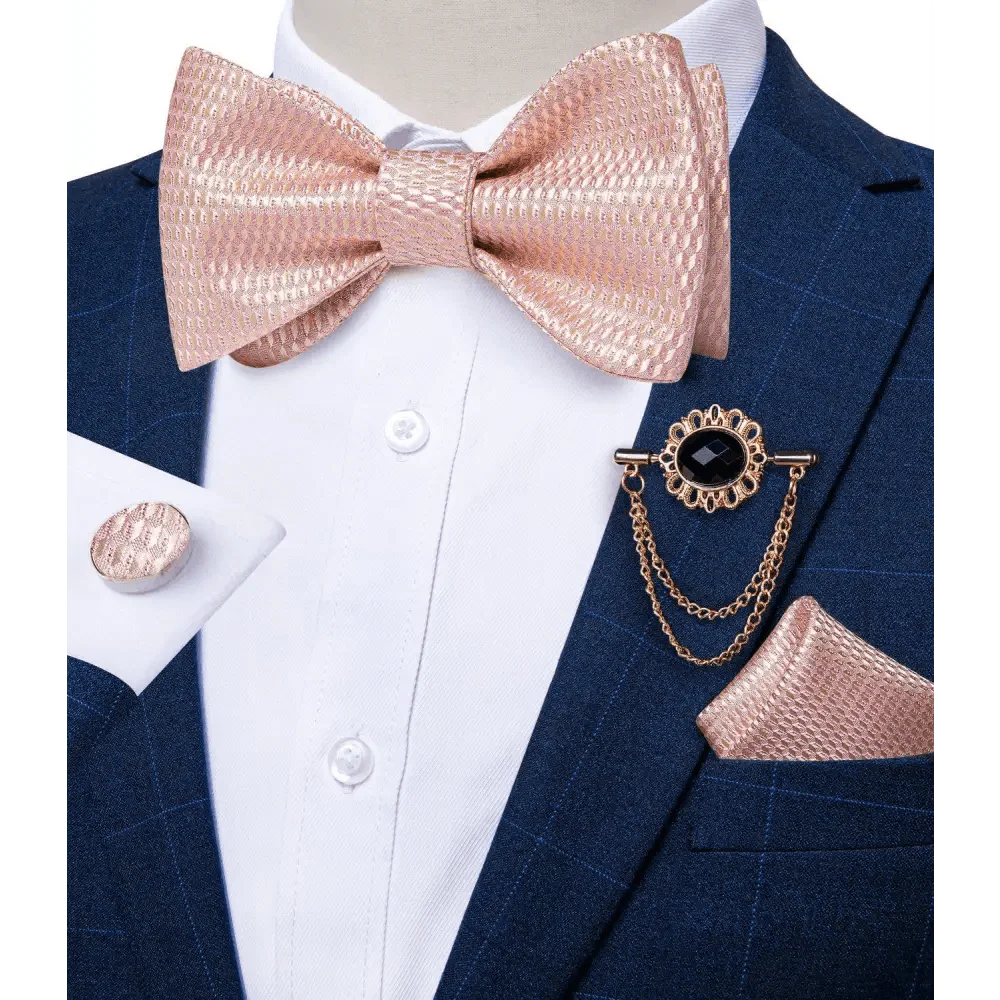 Luxury Pink Solid Men Bow Tie Silk