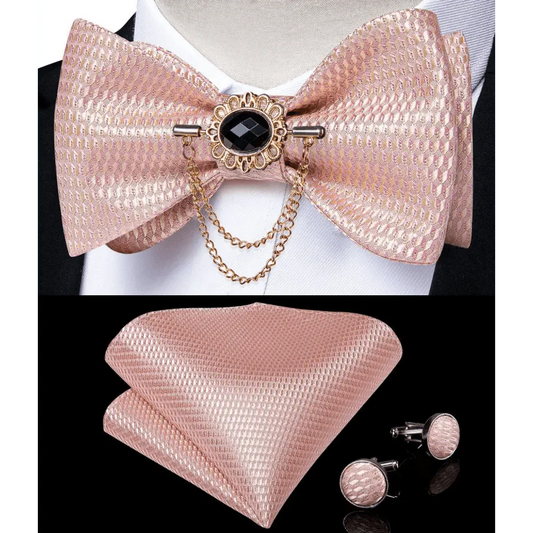 Luxury Pink Solid Men Bow Tie Silk