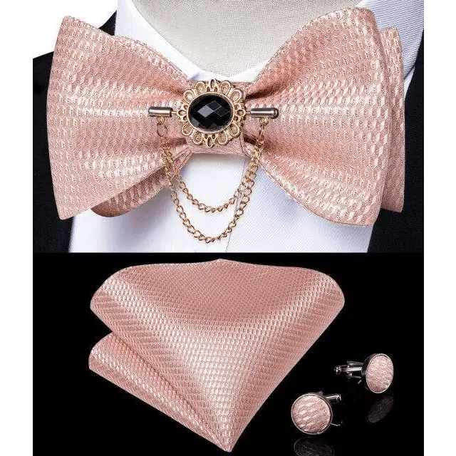 Luxury Pink Solid Men Bow Tie Silk
