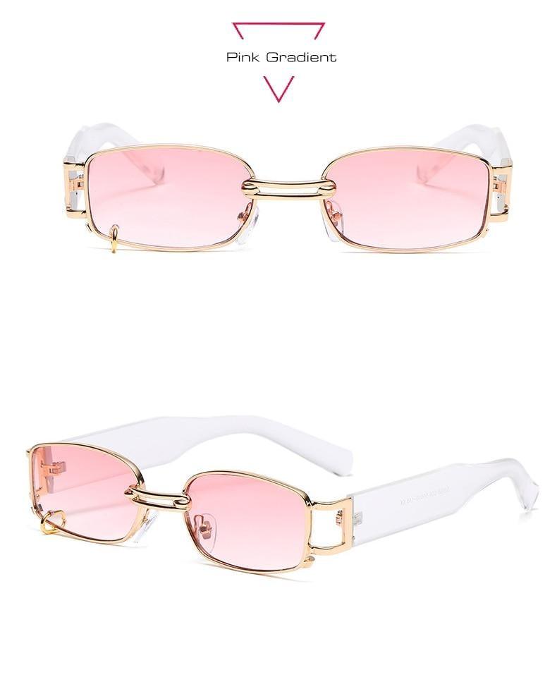 Rectangle Sunglasses Women Trendy Design UV Protection Small Sun Glasses Small Size Rectangle New Punk Style Sunglasses For Women  Design New Stylish Vintage Metal Ring With  Decoration Sunglasses In Decent Shades For Men & Women
