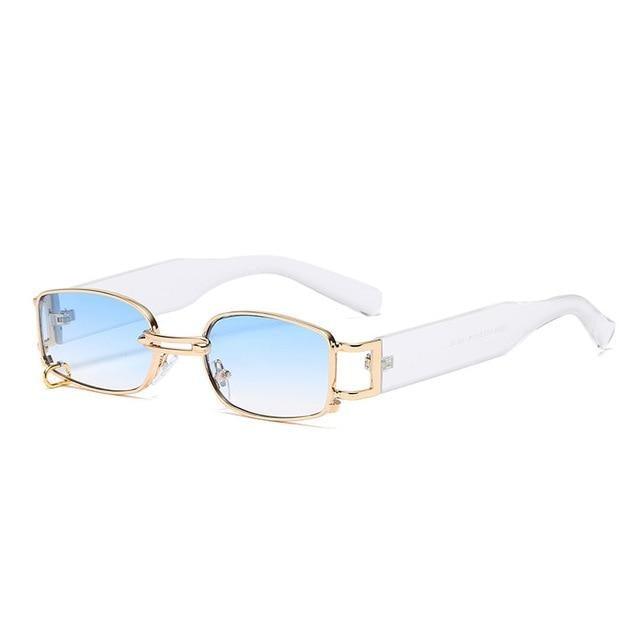 Rectangle Sunglasses Women Trendy Design UV Protection Small Sun Glasses Small Size Rectangle New Punk Style Sunglasses For Women  Design New Stylish Vintage Metal Ring With  Decoration Sunglasses In Decent Shades For Men & Women