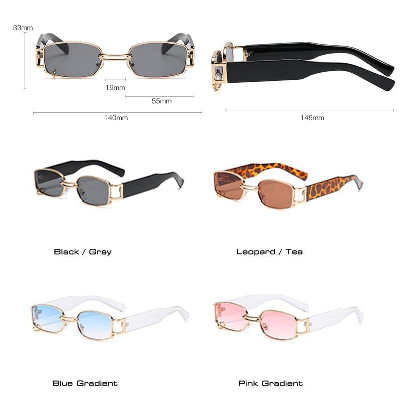 Rectangle Sunglasses Women Trendy Design UV Protection Small Sun Glasses Small Size Rectangle New Punk Style Sunglasses For Women  Design New Stylish Vintage Metal Ring With  Decoration Sunglasses In Decent Shades For Men & Women