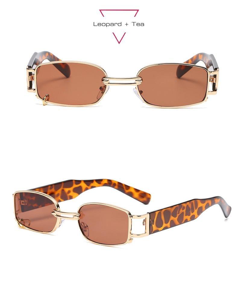Rectangle Sunglasses Women Trendy Design UV Protection Small Sun Glasses Small Size Rectangle New Punk Style Sunglasses For Women  Design New Stylish Vintage Metal Ring With  Decoration Sunglasses In Decent Shades For Men & Women