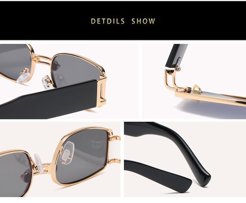 Rectangle Sunglasses Women Trendy Design UV Protection Small Sun Glasses Small Size Rectangle New Punk Style Sunglasses For Women  Design New Stylish Vintage Metal Ring With  Decoration Sunglasses In Decent Shades For Men & Women