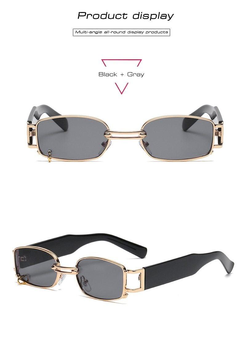 Rectangle Sunglasses Women Trendy Design UV Protection Small Sun Glasses Small Size Rectangle New Punk Style Sunglasses For Women  Design New Stylish Vintage Metal Ring With  Decoration Sunglasses In Decent Shades For Men & Women