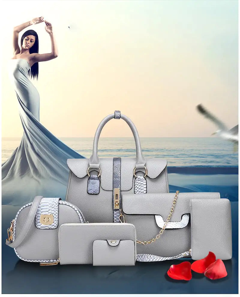 6 Piece Snake Print PU Leather Set