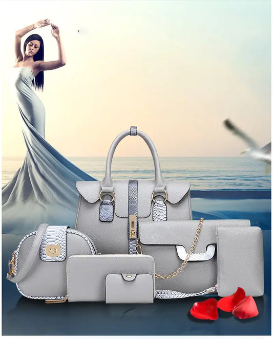 6 Piece Snake Print PU Leather Set